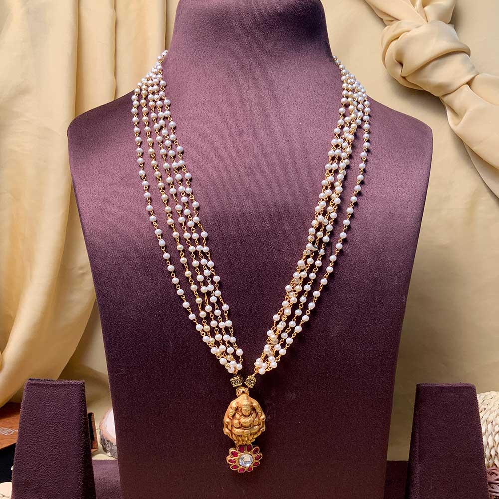 Cute Gold Plated Pearl Long Necklace