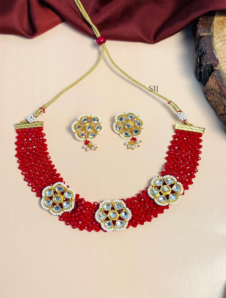 Alluring Multi Layers Red Beads and Kundan Choker