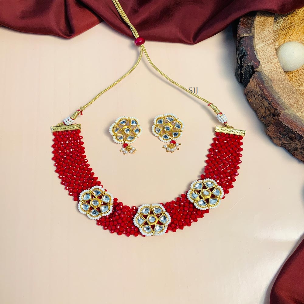 Alluring Multi Layers Red Beads and Kundan Choker