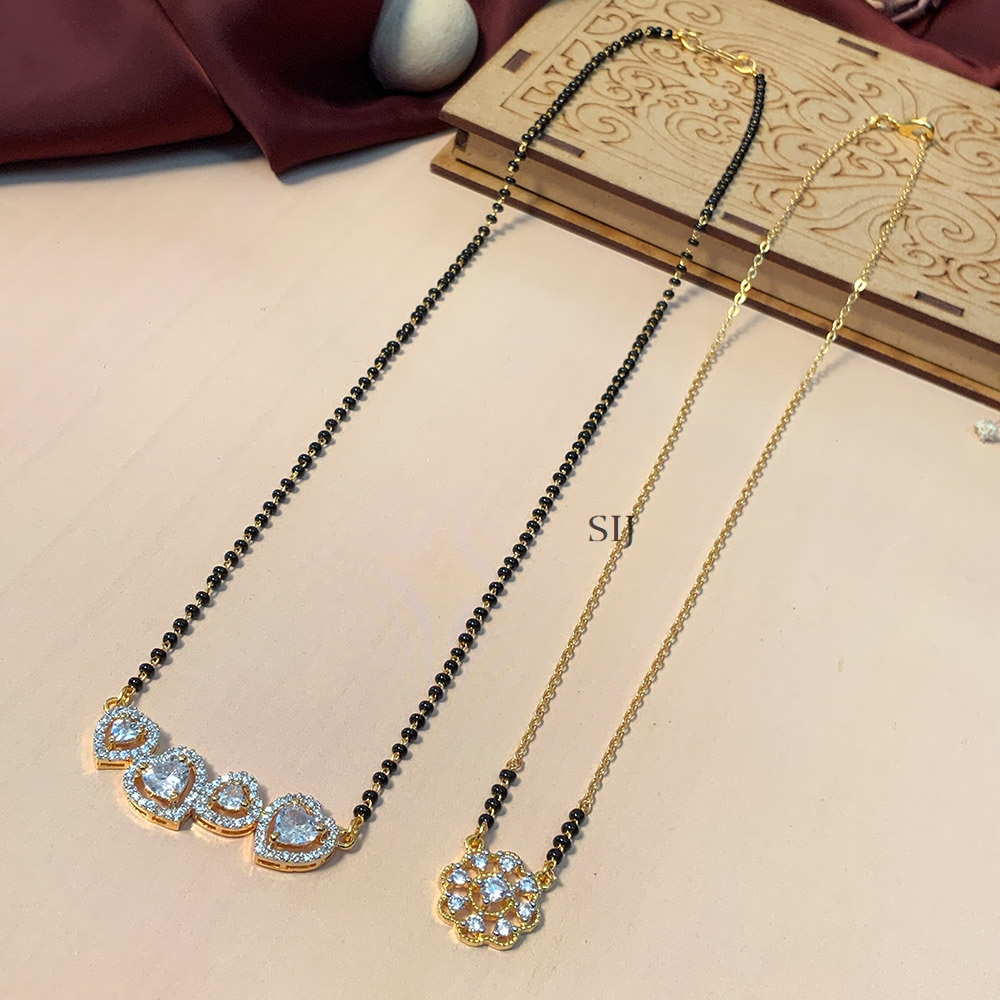 Attractive Set Of 2 Gold Plated Diamond Mangalsutra Combo