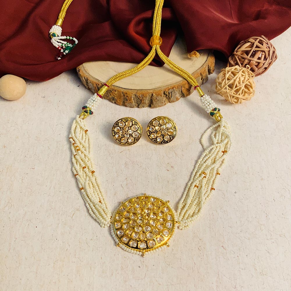 Beautiful Multi Layers White Beads Choker with Kundan Pendant