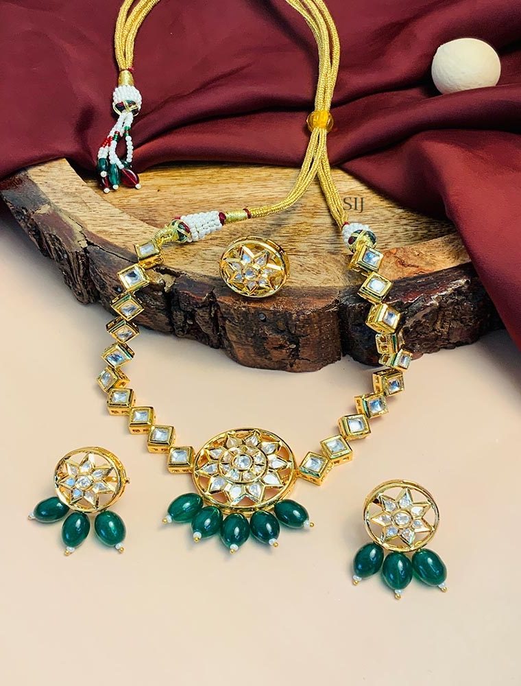 Beautiful Polki Diamond Necklace Set Combo