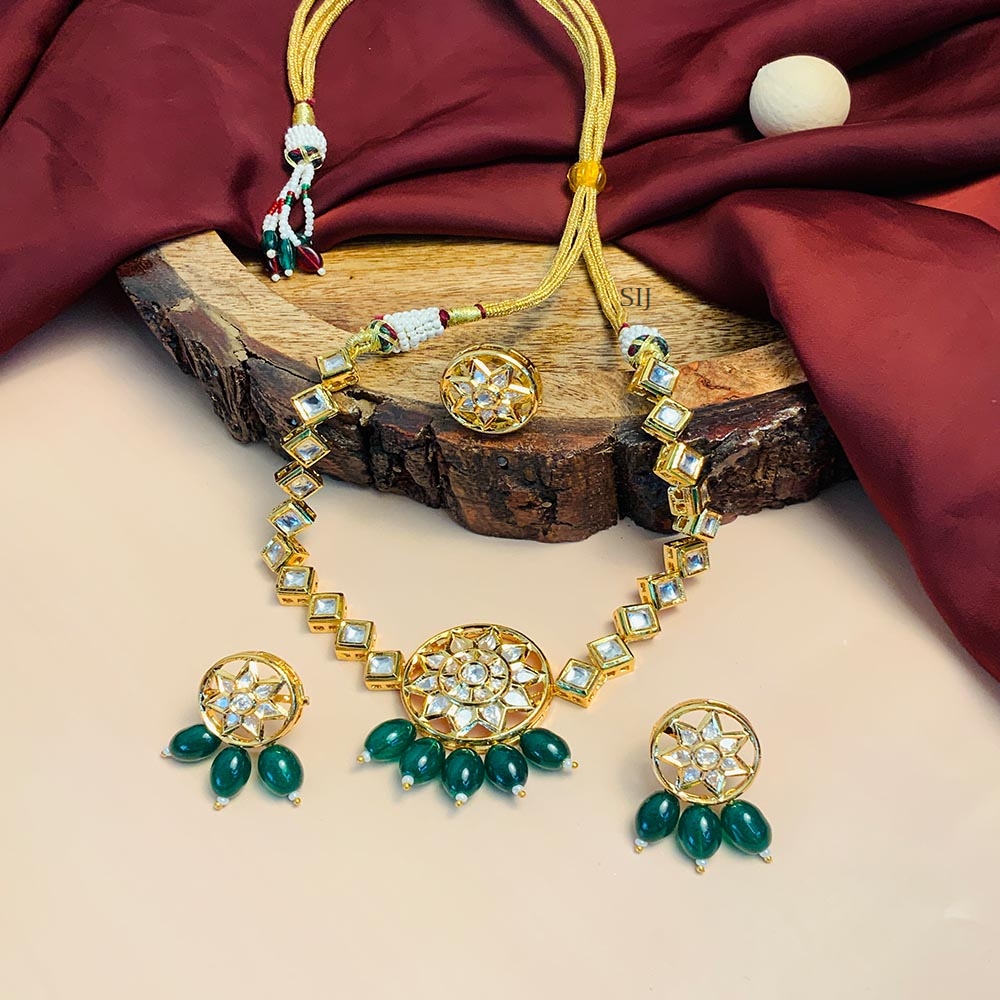 Beautiful Polki Diamond Necklace Set Combo