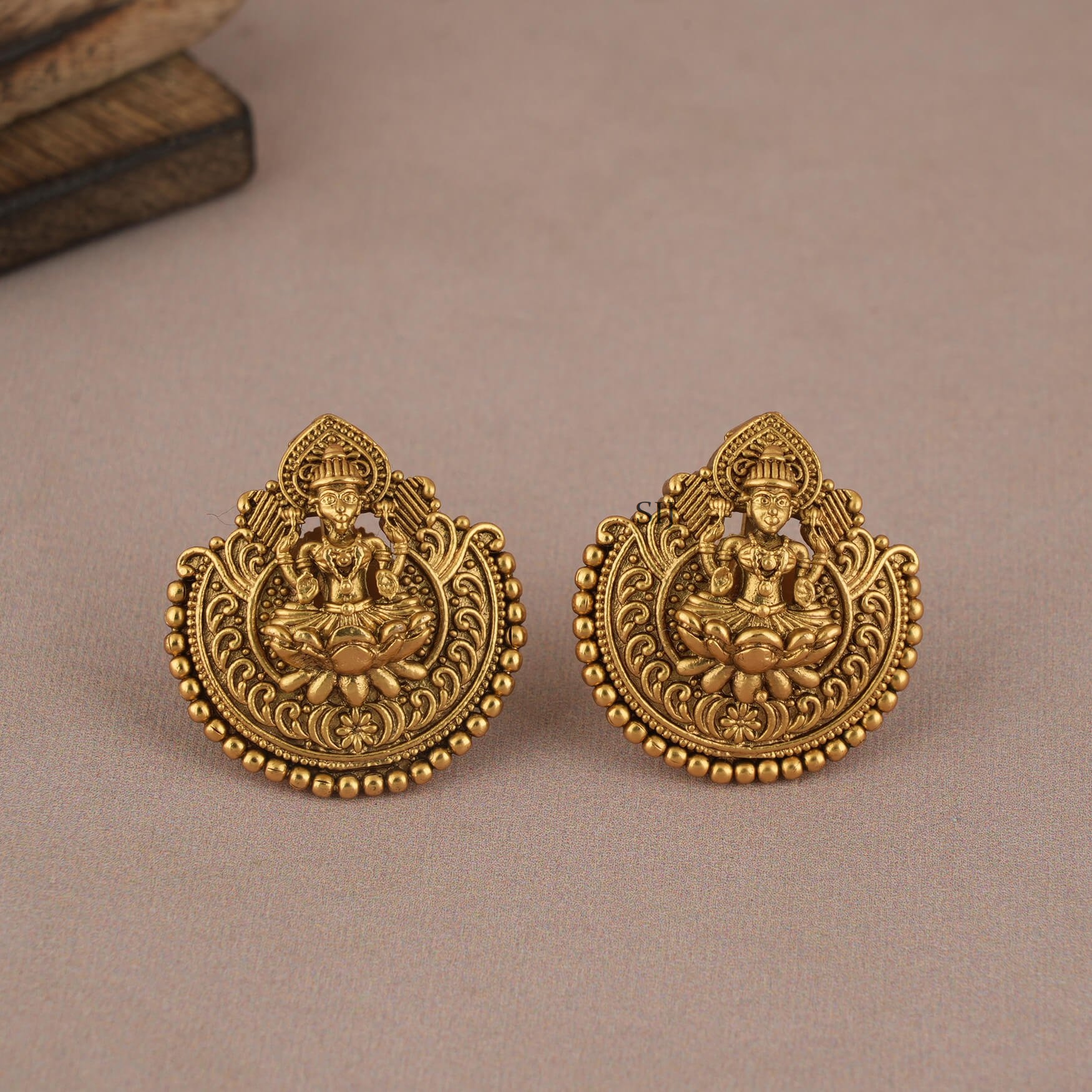 Cute Antique Gold Finish Lakshmi Studs
