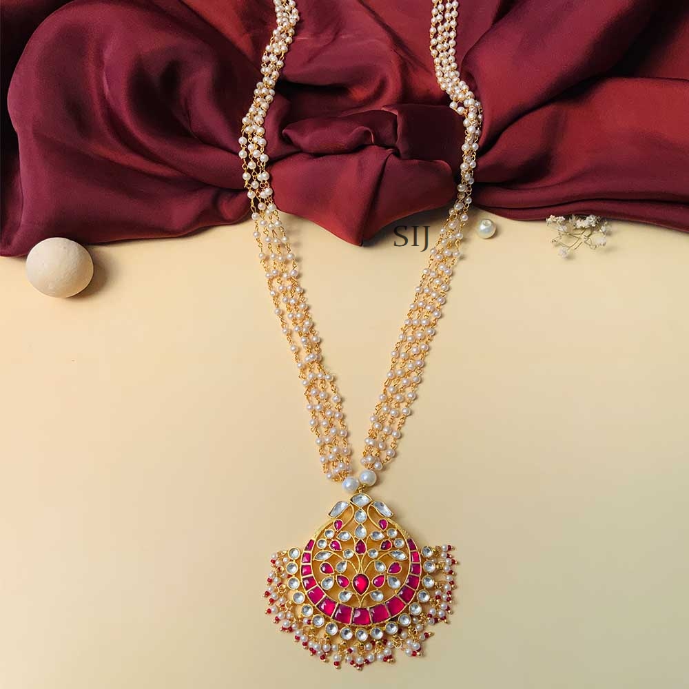 Cute Multi Layers Pearls Mala with Paachi Kundan Pendant