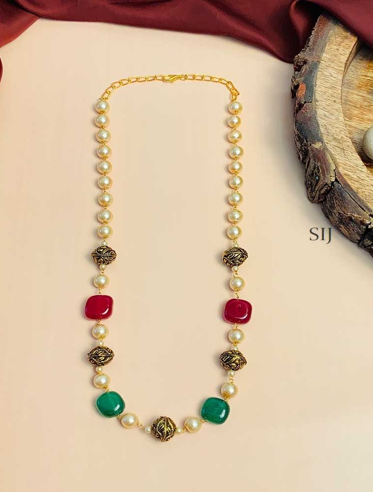 Elegant Gold Plated Mala with Colored Stones