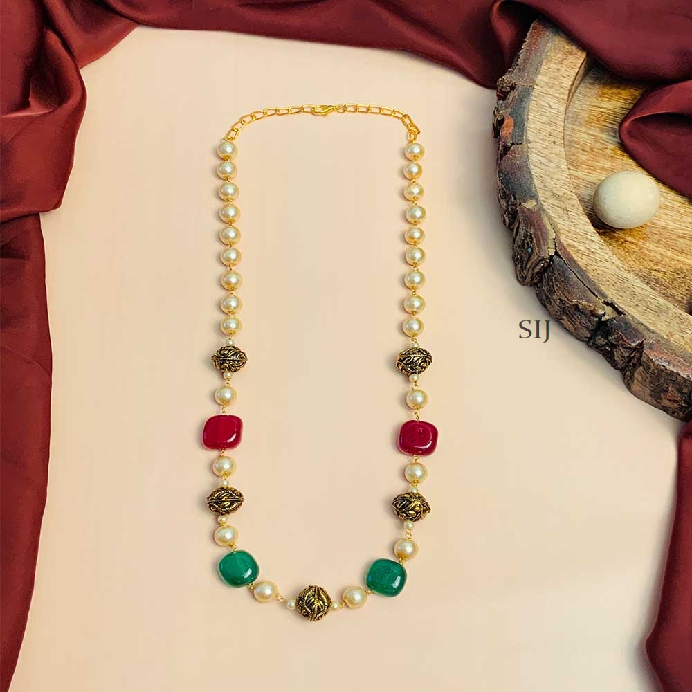 Elegant Gold Plated Mala with Colored Stones