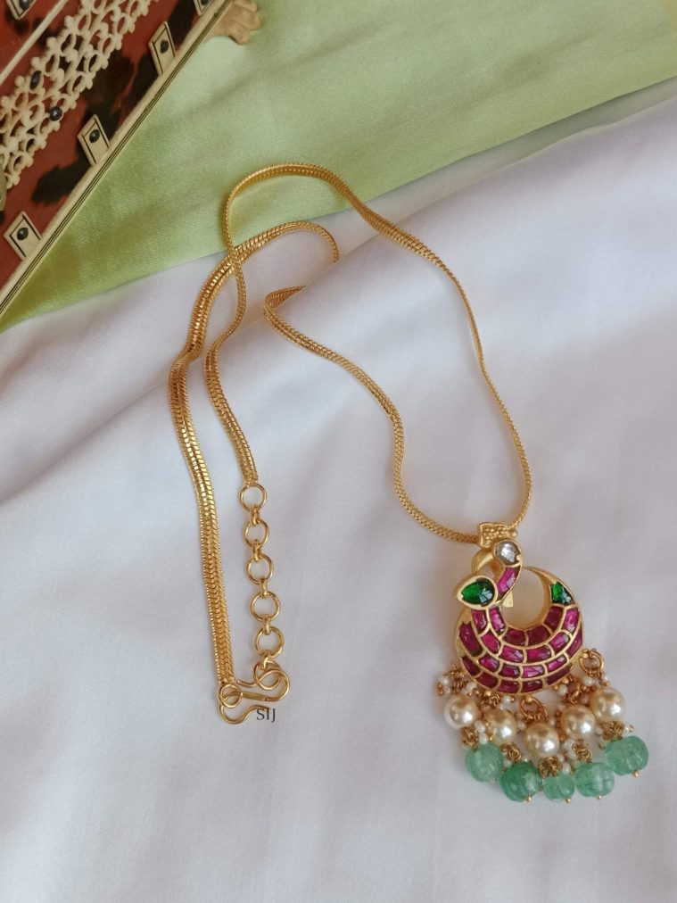 Elegant Gold Polish Peacock Pendant chail