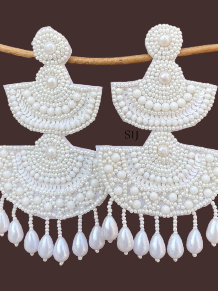 Elite White Handcrafted Designer Earrings