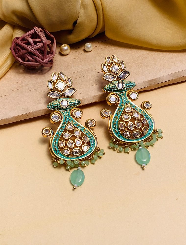 Fabulous Pista Green Pachi Kundan Earrings