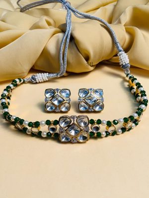 Fashionable Gold Plated Polki Diamond Choker
