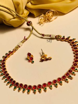 Fashionable Gold Plated Red Stone Necklace