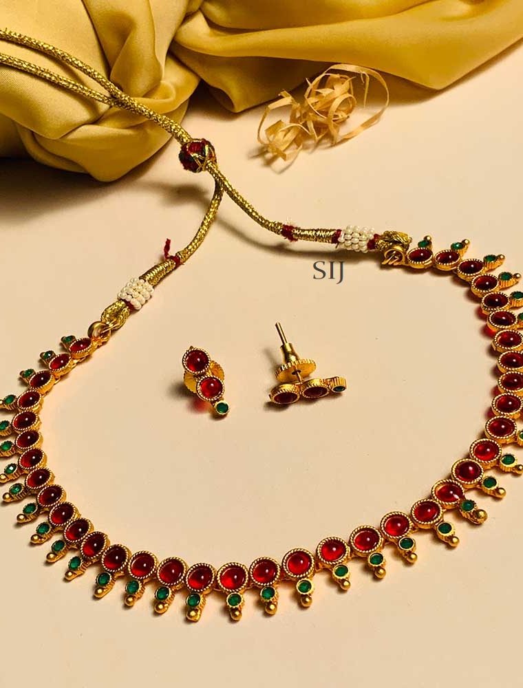 Fashionable Gold Plated Red Stone Necklace