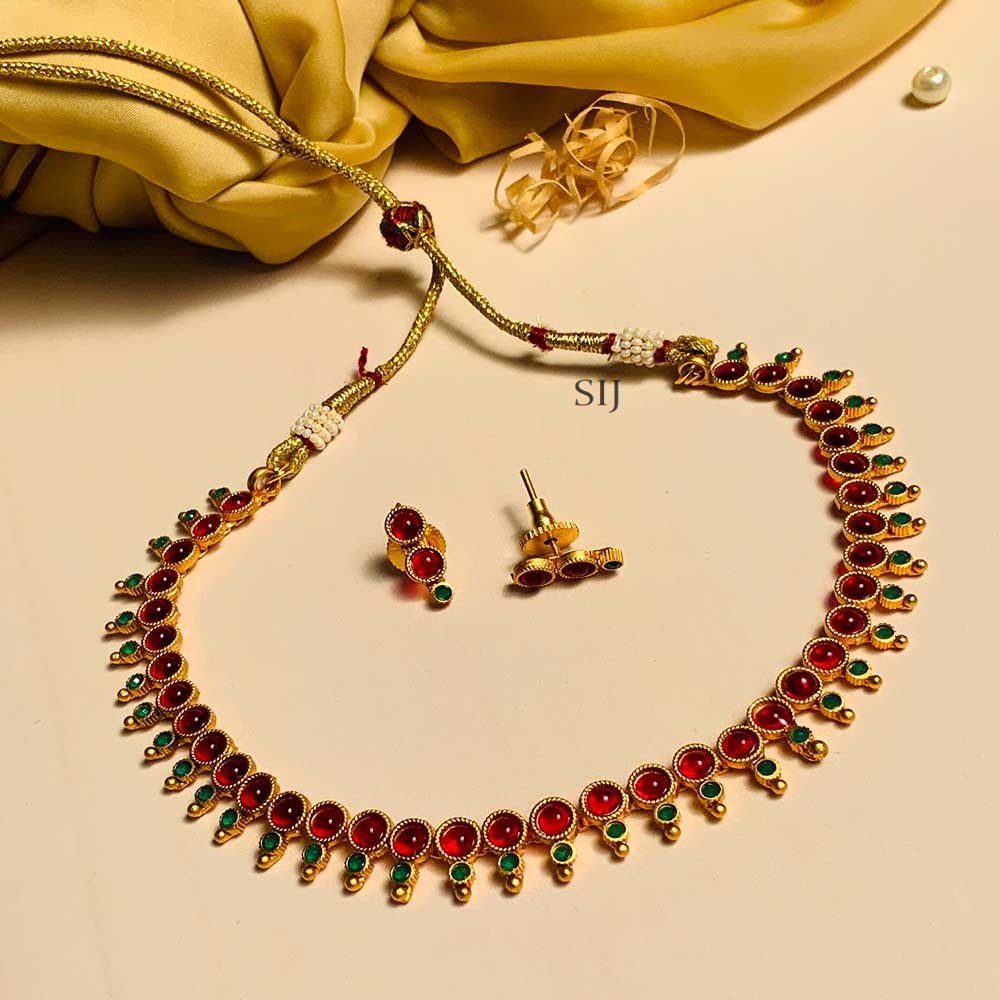 Fashionable Gold Plated Red Stone Necklace