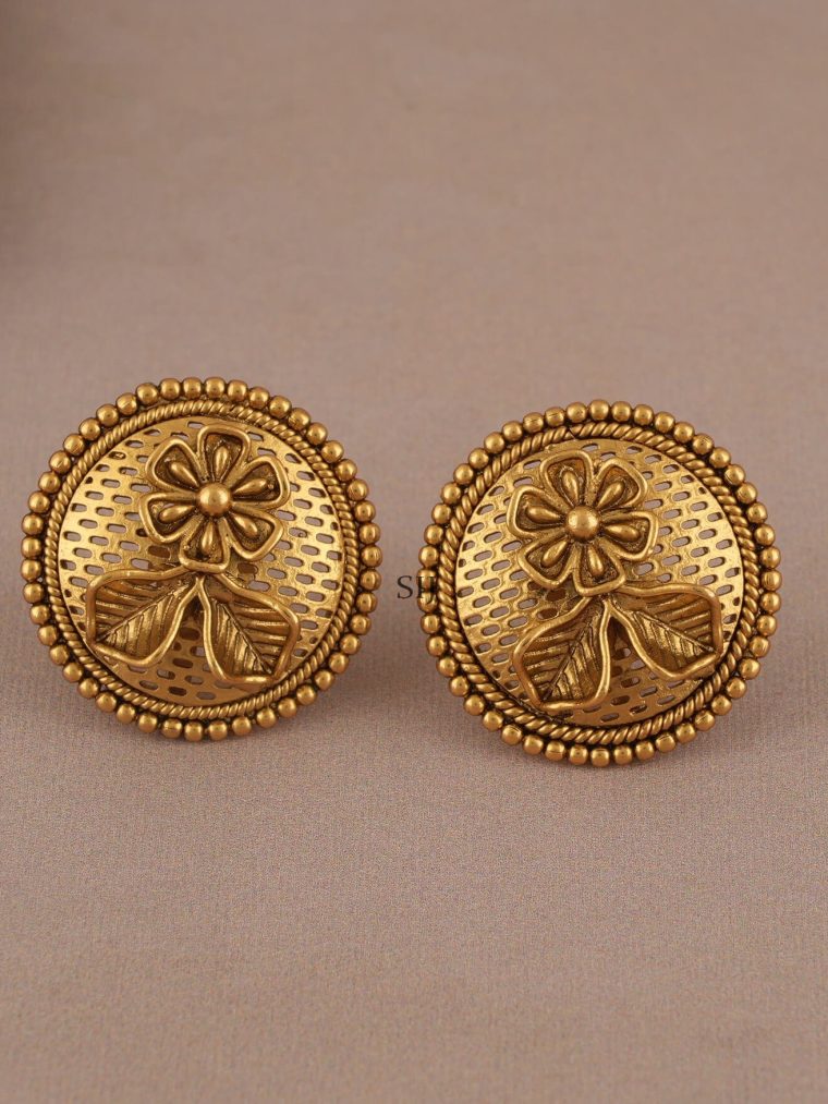 Fusion Antique Gold Finish Floral Stud