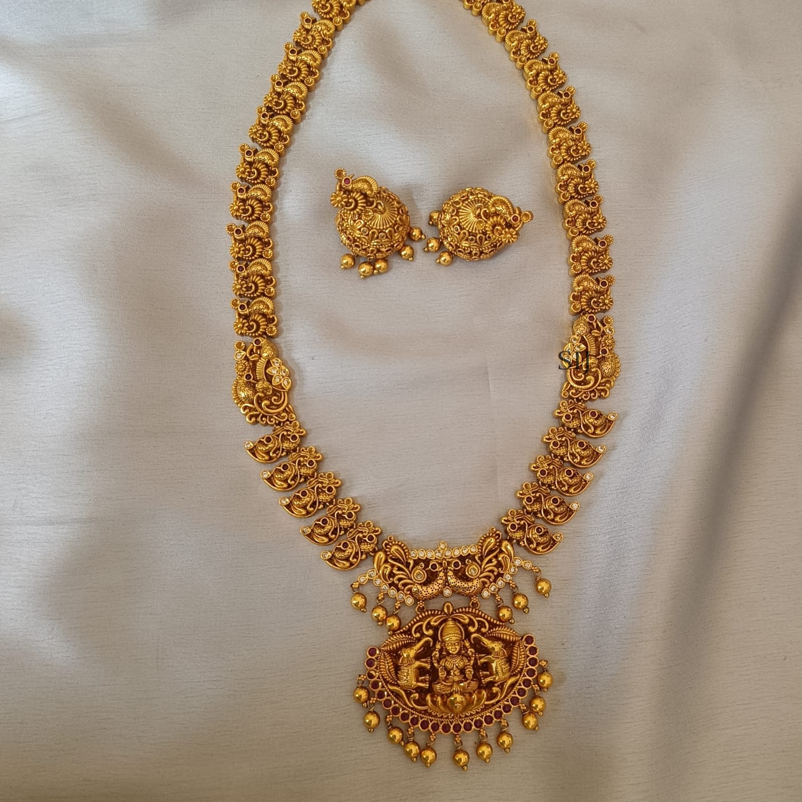 Gorgeous Lakshmi and Peacock Haram Set - South India Jewels