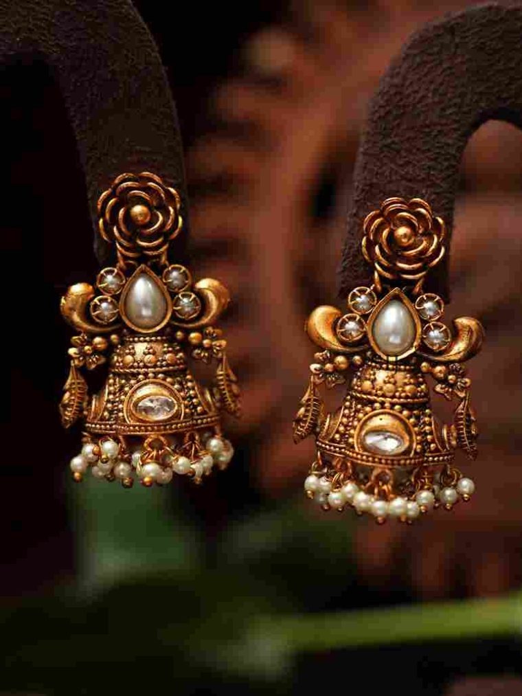 Shimmering Floral Anitque Jhumkas