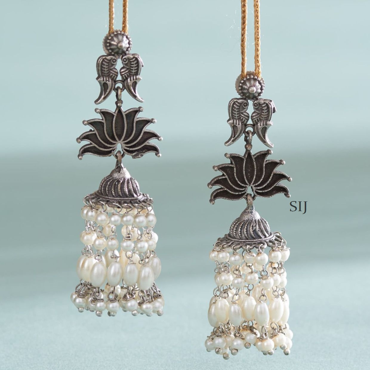 Lotus Design German Silver Earrings