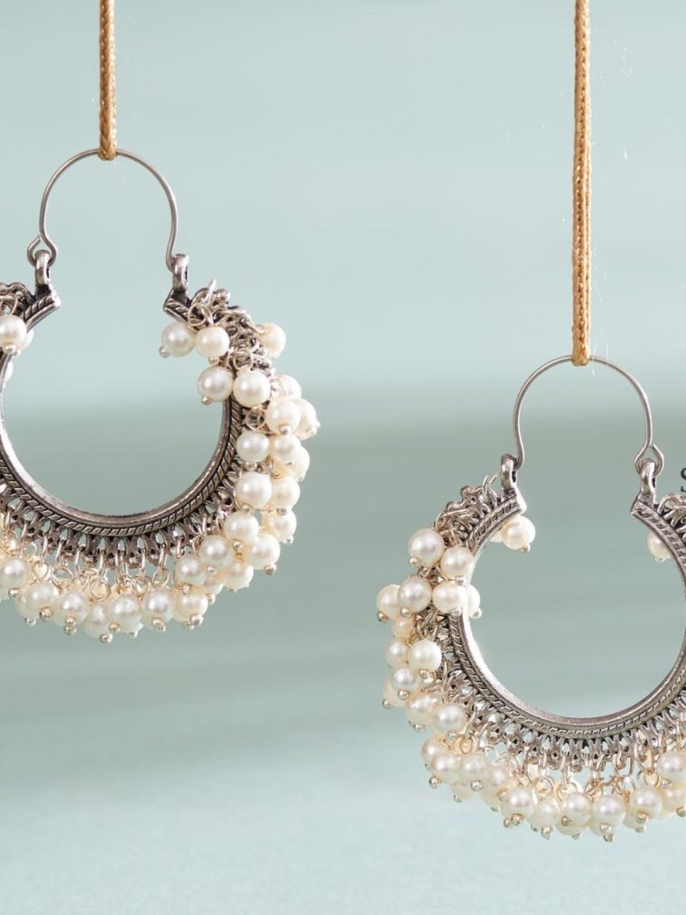 Marvelous German Silver Pearl Hoop Earrings