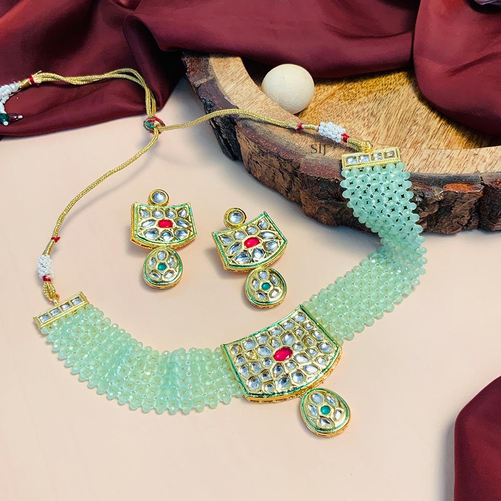 Marvelous Multi Layers Pista Beads Kundan Choker