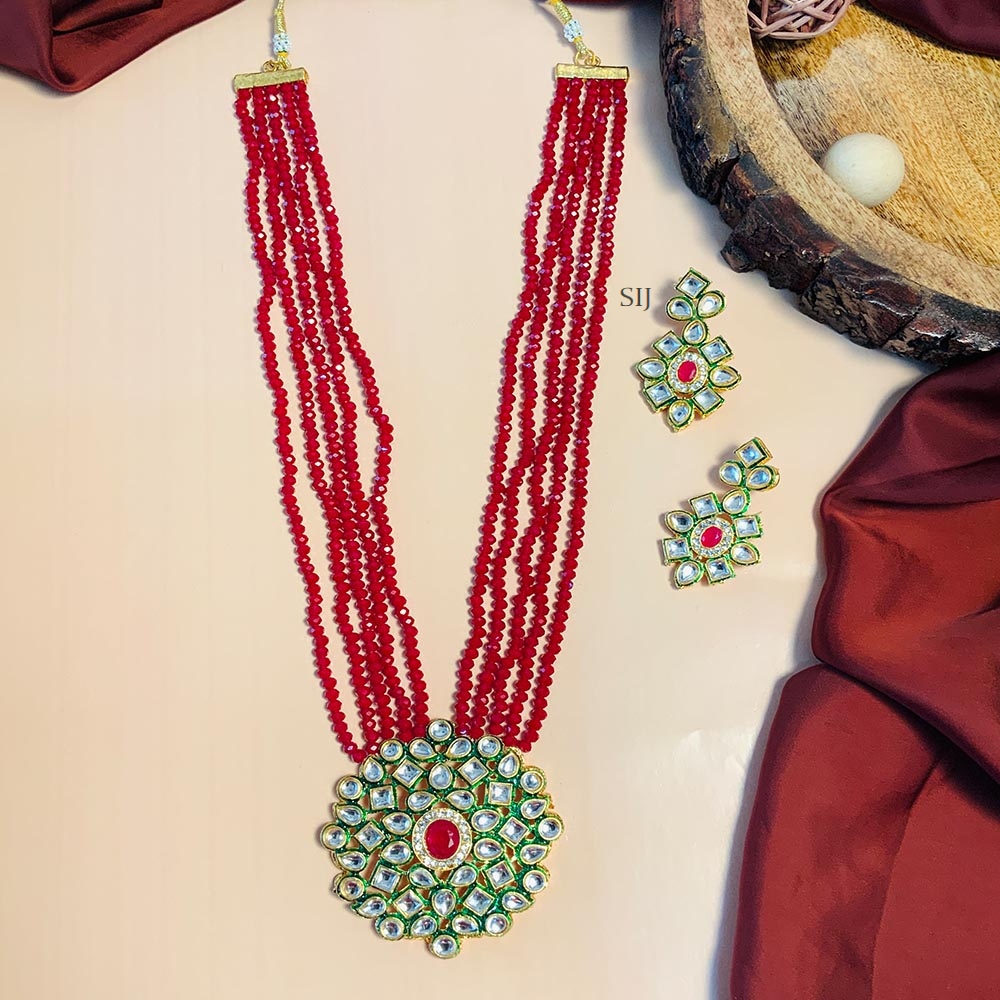Marvelous Red Beads Mala with Kundan Pendant