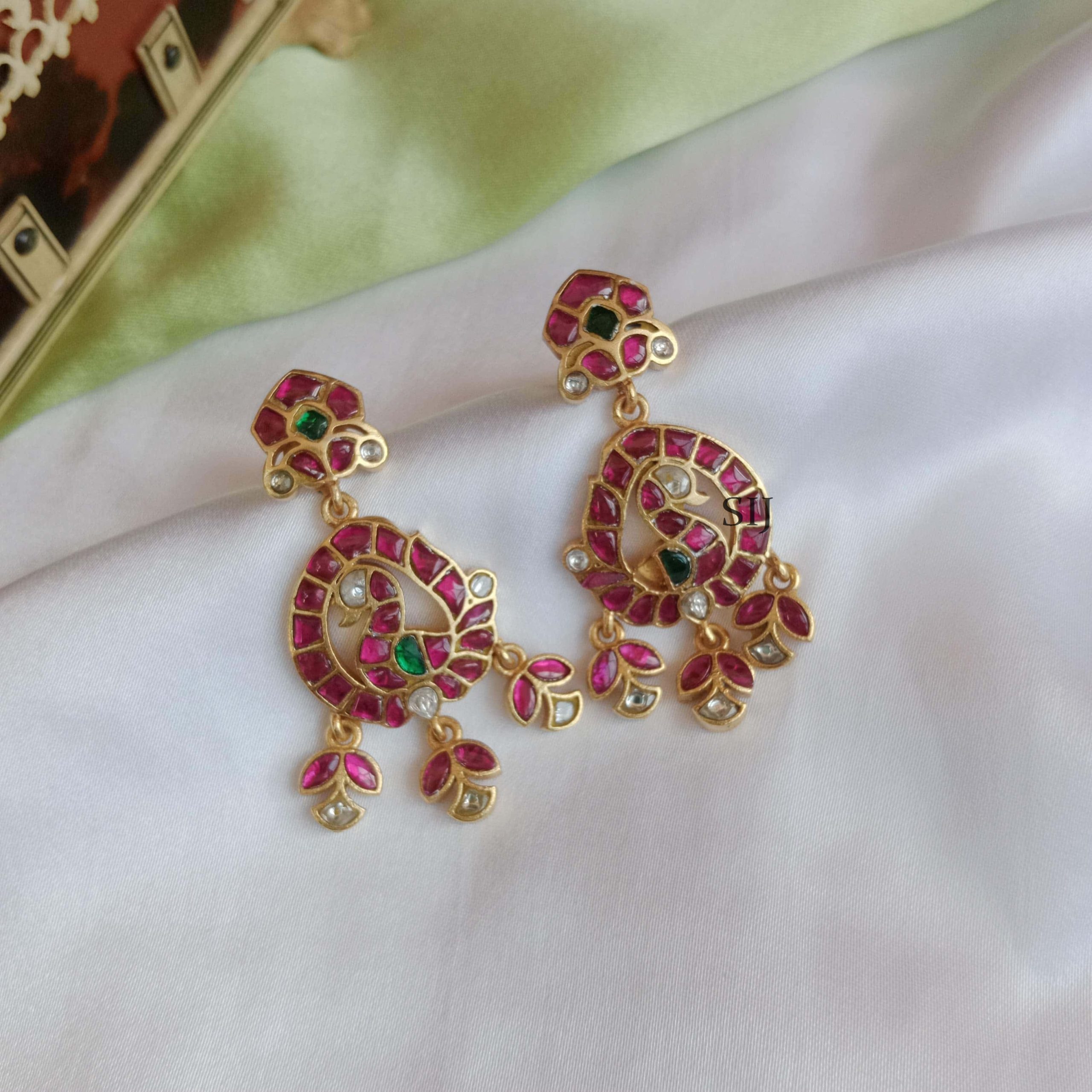 Mesmerising Peacock Jadau Drop Earrings - South India Jewels