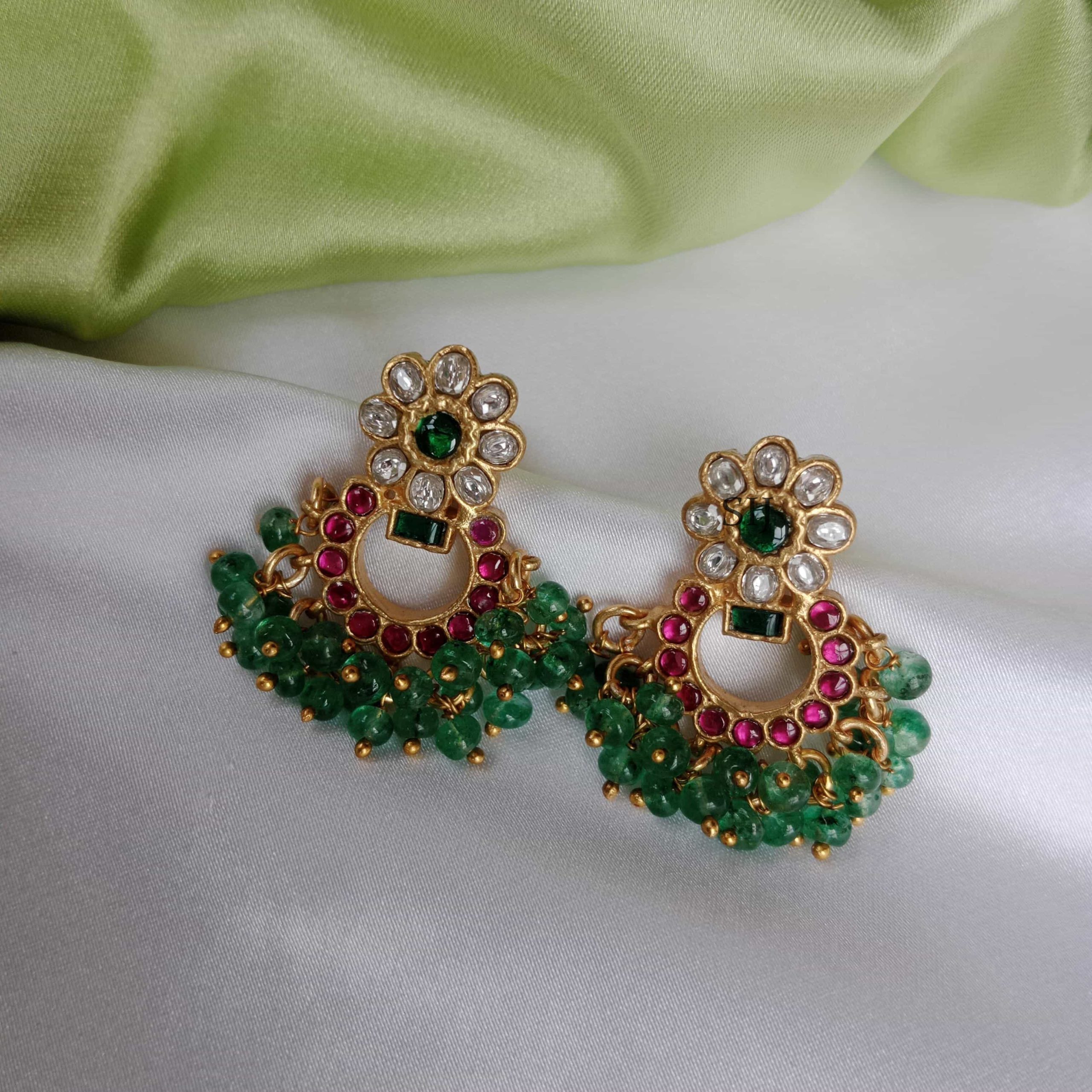 Pretty Chandbali Jadau Earrings With Flower On Top