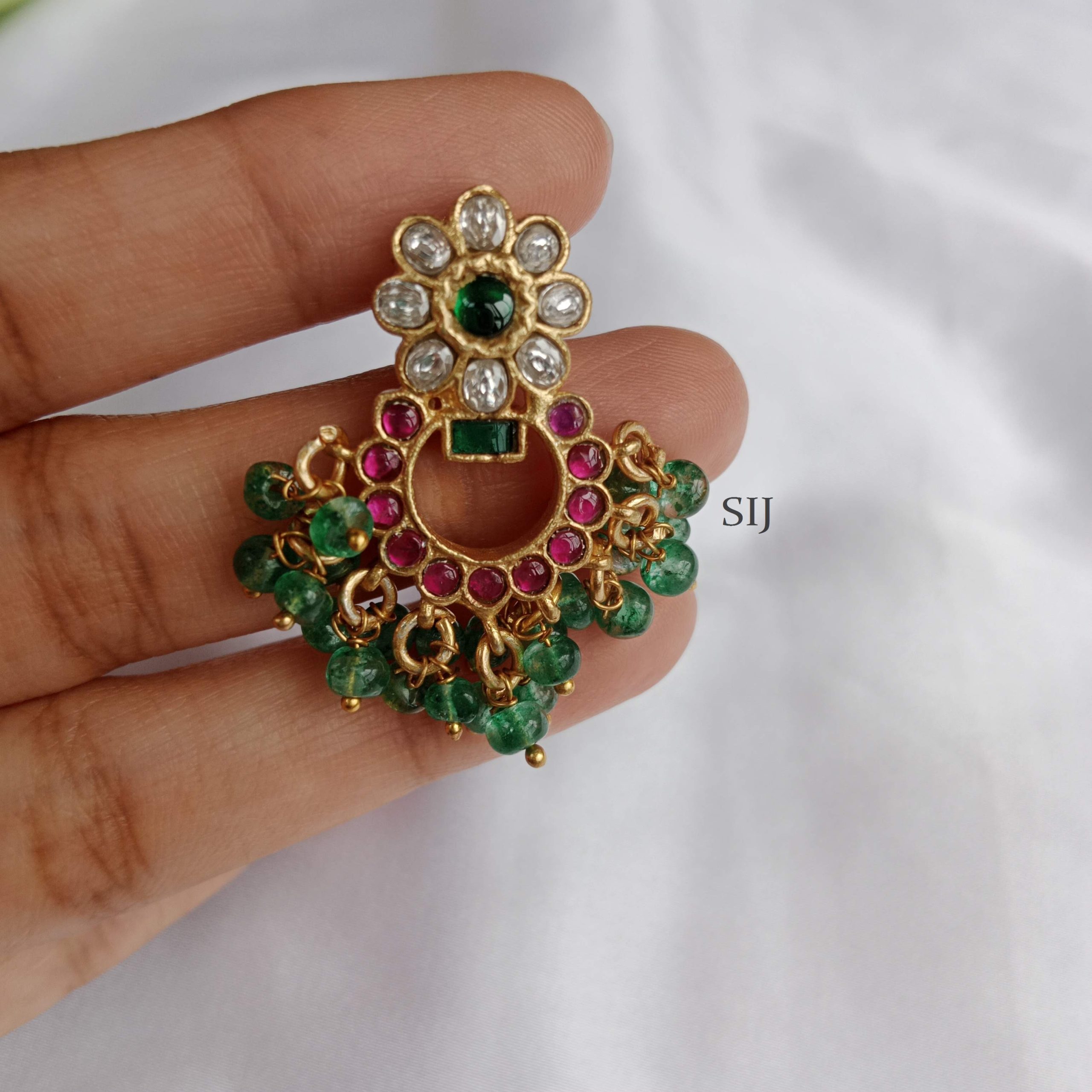 Pretty Chandbali Jadau Earrings With Flower On Top