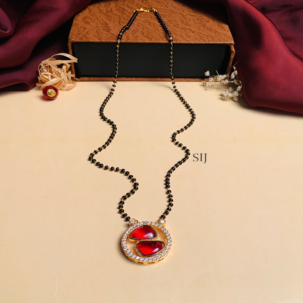 Sparkling Gold Plated Red Kemp Stone Mangalsutra