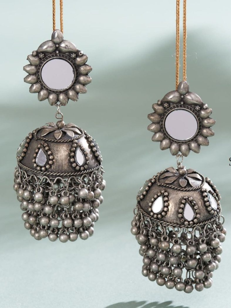 Sparkling Oxidised Siver Jhumkas