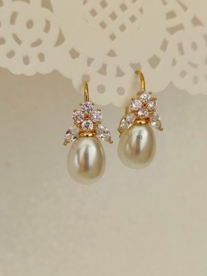 Sterling Silver Based AD Studded Peculiar Pearl Drop Hoops