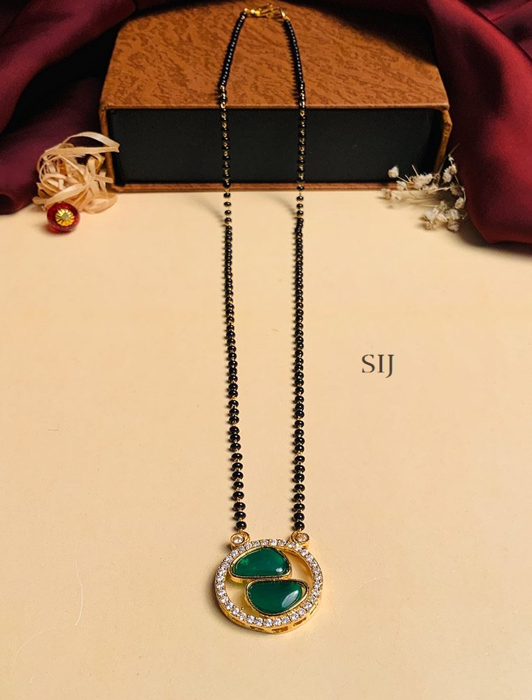 Stunning Gold Plated Green Kemp Stone Mangalsutra