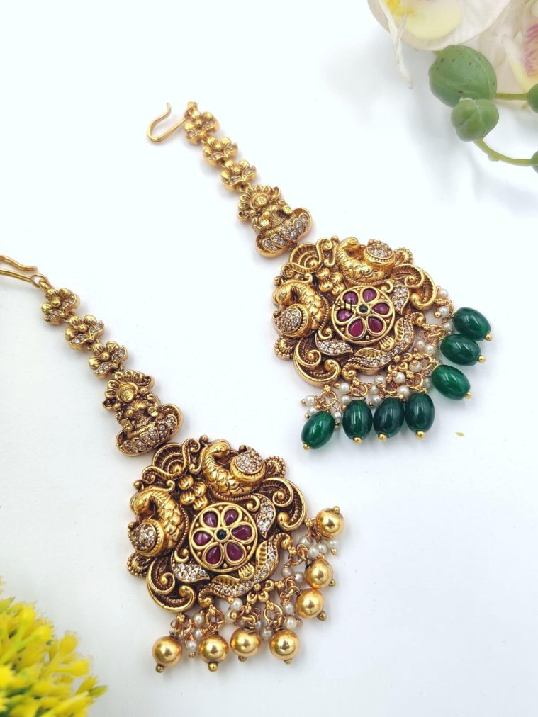 Stunning Lakshmi and Peacock Design Maang Tikka