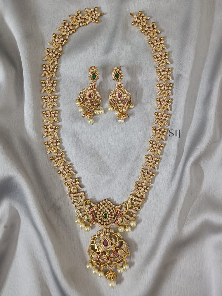 Stunning White Stones Haram with Peacock Pendant