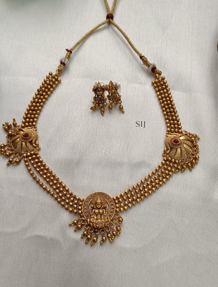 Traditional Gold Beads Necklace with Lakshmi Pendant-1