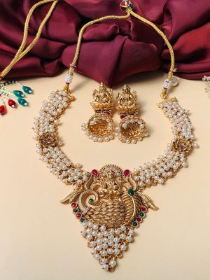 Traditional Lakshmi Pendant Gold Plated Temple Necklace