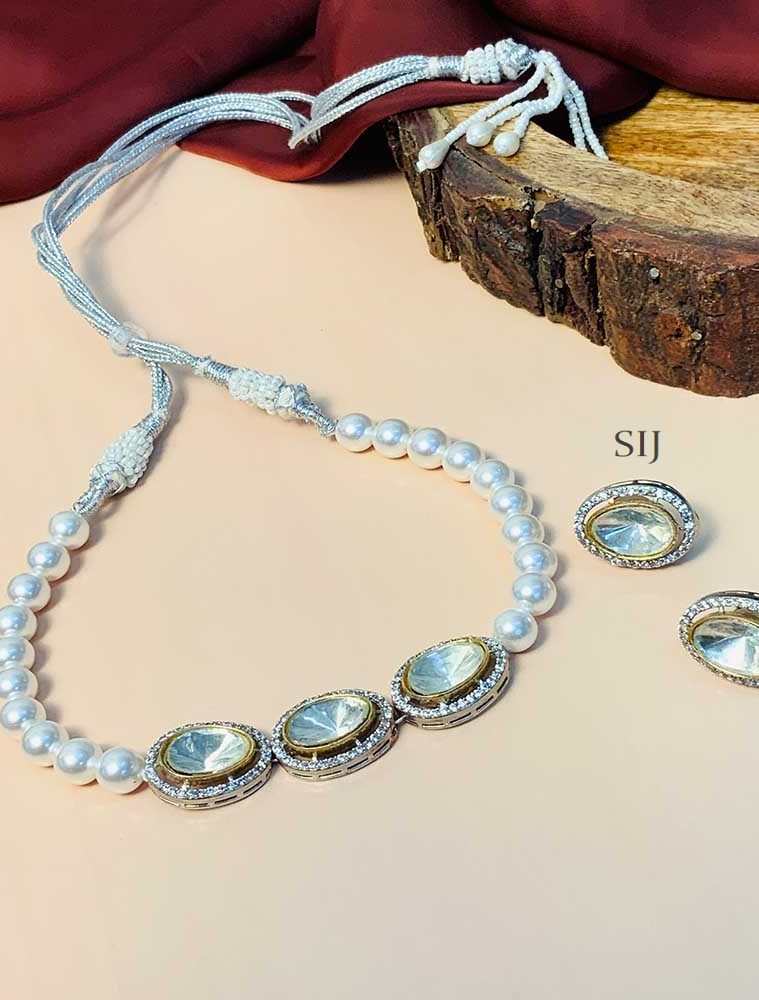 Traditional Silver Plated Polki Stone Choker