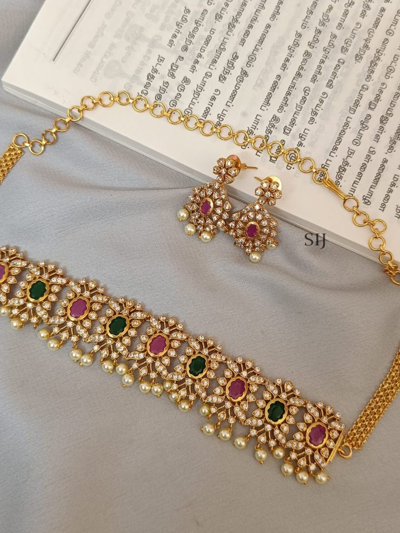 Trendy Bridal Choker Set in Pink and Green