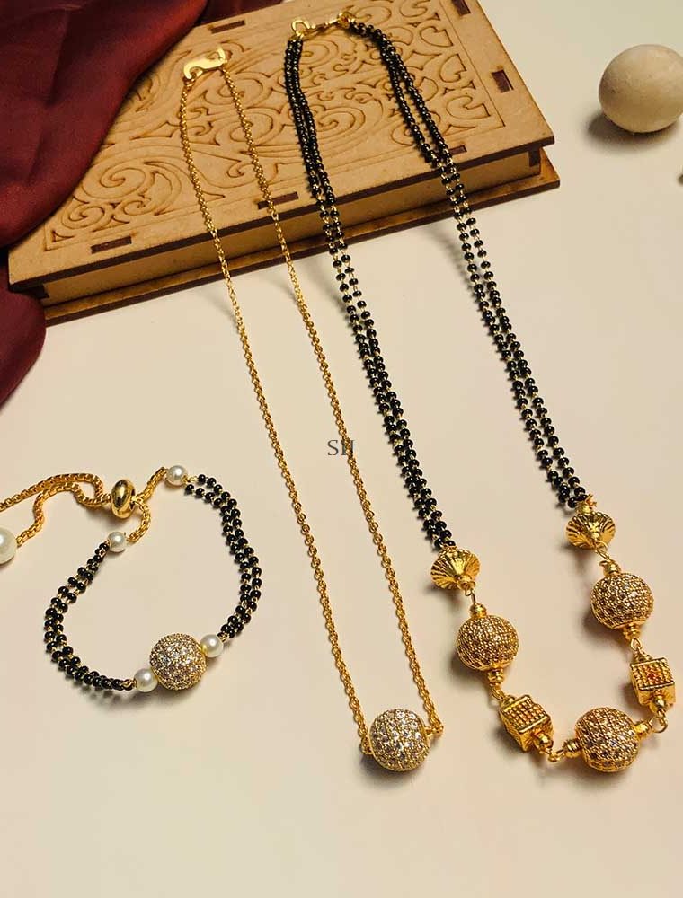 Trendy Gold Plated Diamond Mangalsutra Combo