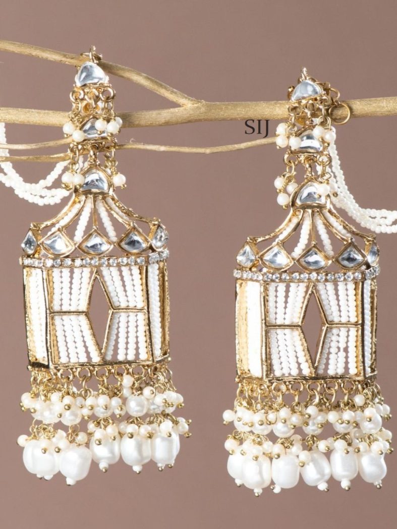 Trendy Gold Plated Pearl Earrings