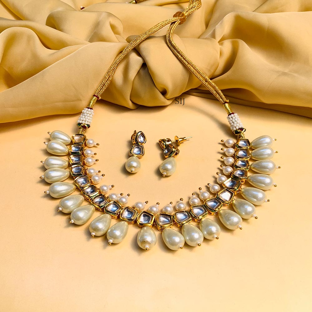 Trendy Pearl Hangings Gold Plated Kundan Choker