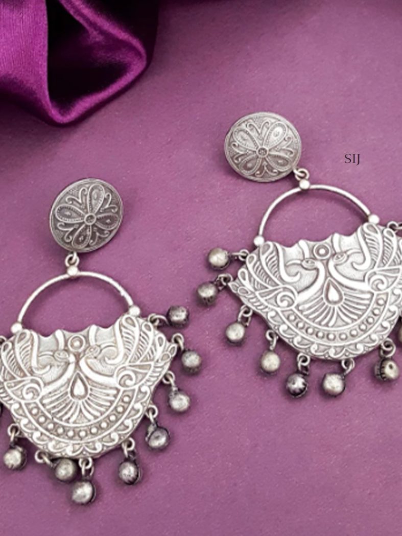 Oxidised Dangler Earrings with Semicircle Peacock Hook