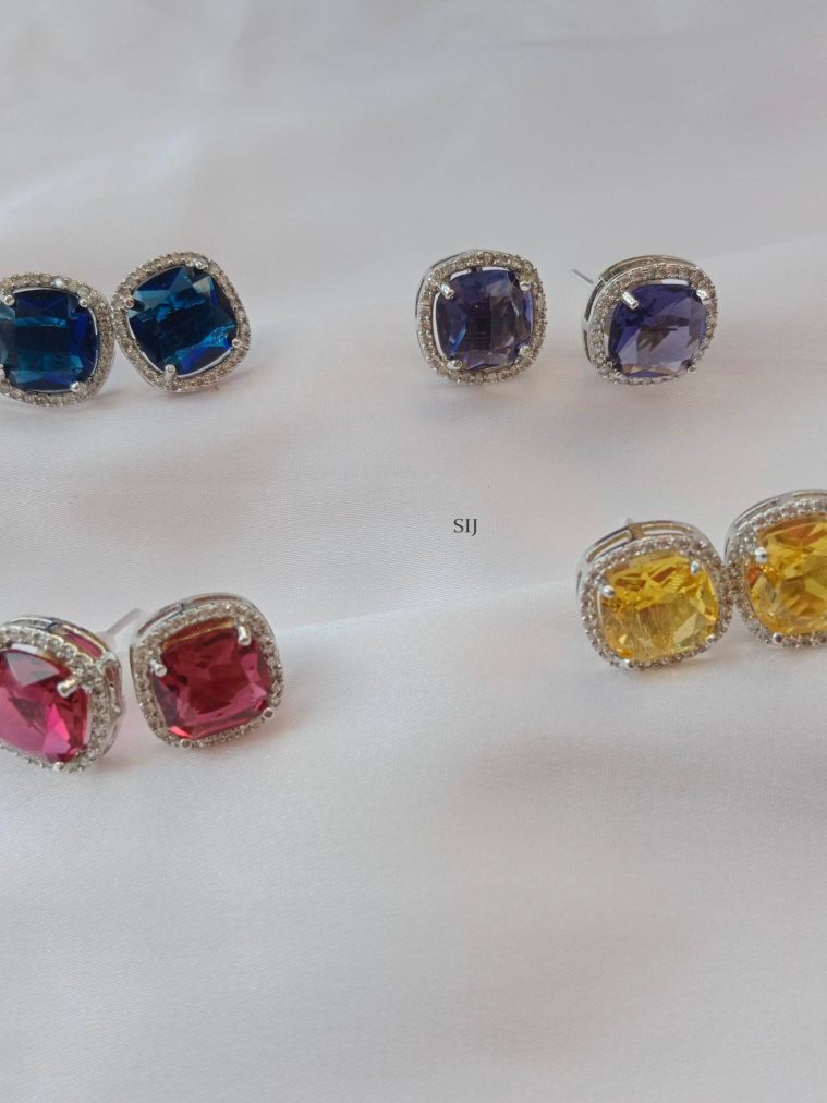 AD Stones Ear Studs with Colored Stone