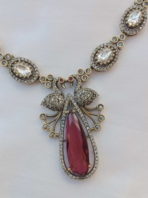 Beautiful Single Layer Massonite Victorian Ruby Necklace