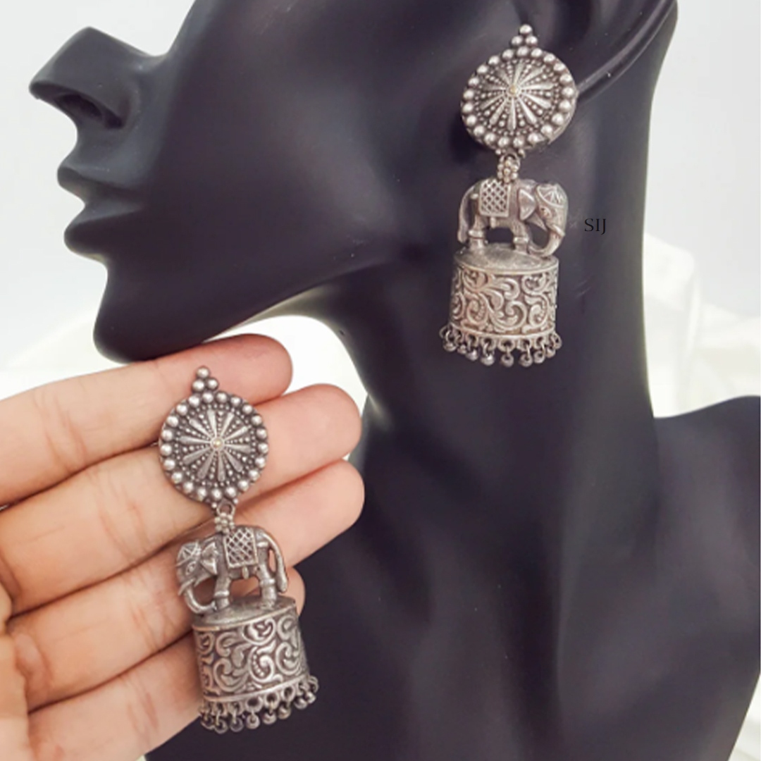 Traditional Oxidized Earrings with Elephant Jhumkas