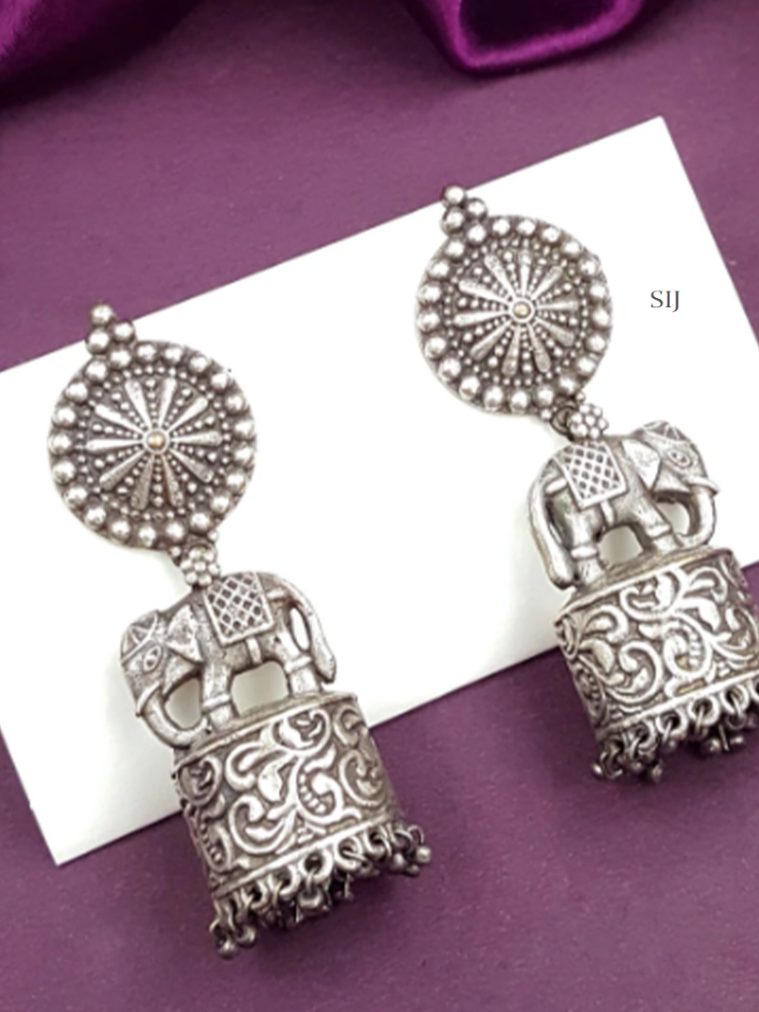 Traditional Oxidized Earrings with Elephant Jhumkas