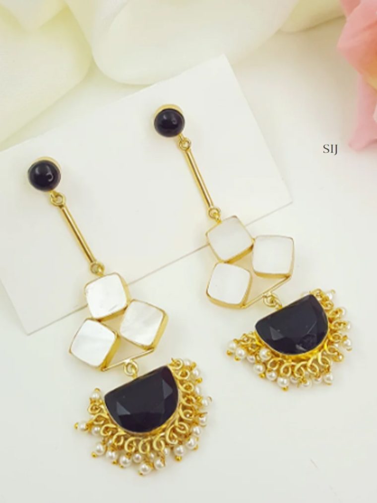 One Gram Gold Semicircle Quartz Fashion Earrings