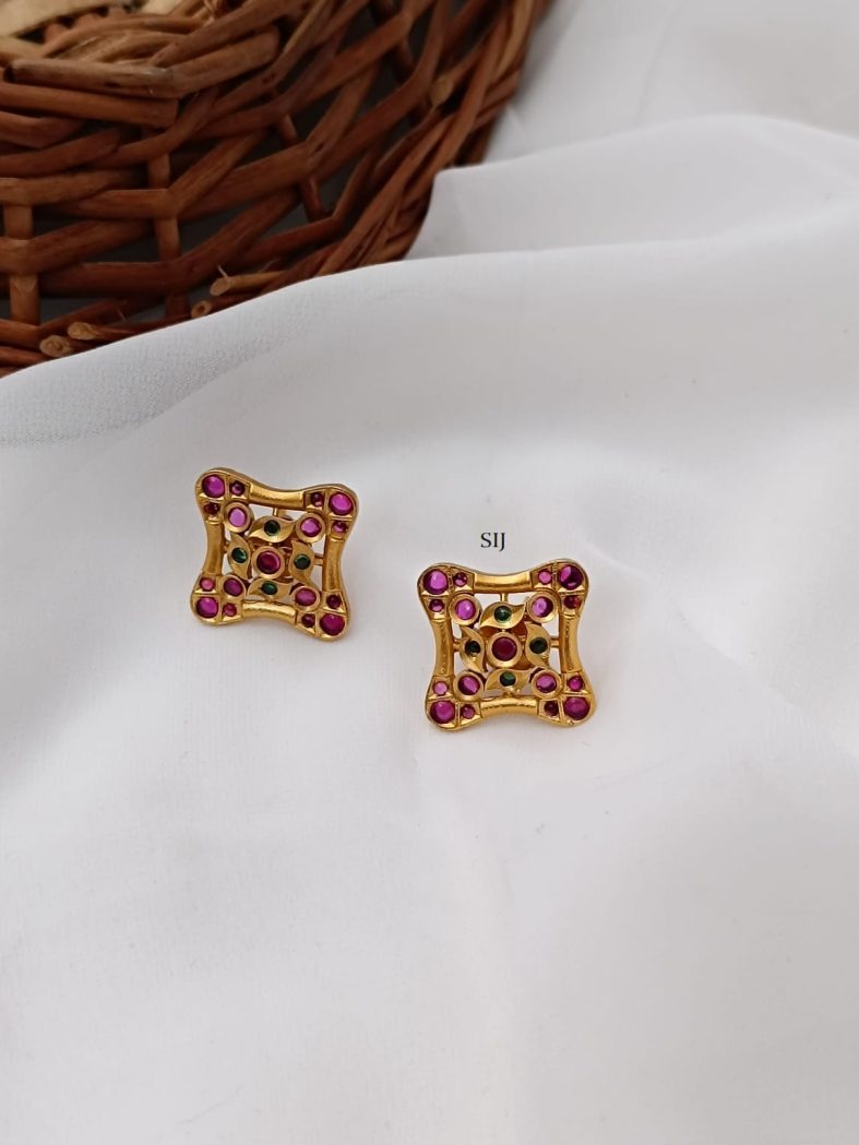 Beautiful Ruby Stones Square Stud Earrings