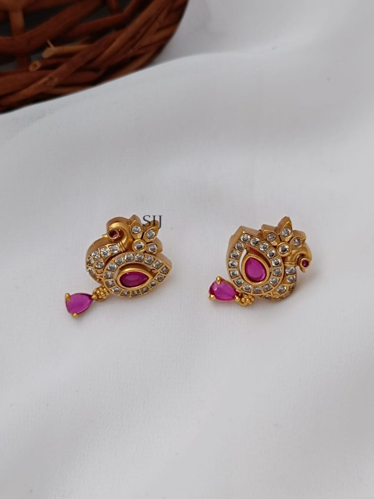 Marvelous Ruby and White Stones Peacock Earrings