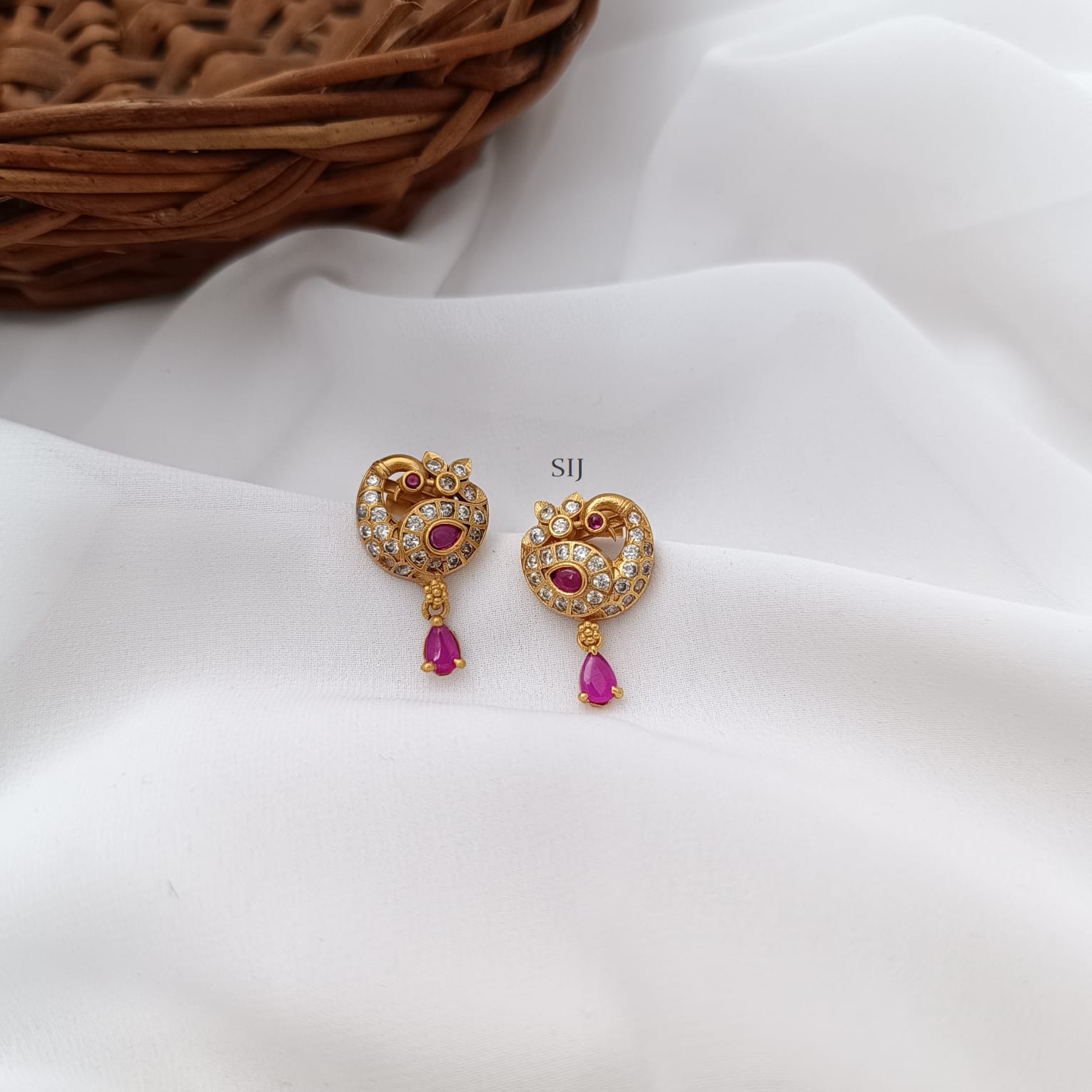 Fabulous Pink and White Stones Peacock Earrings